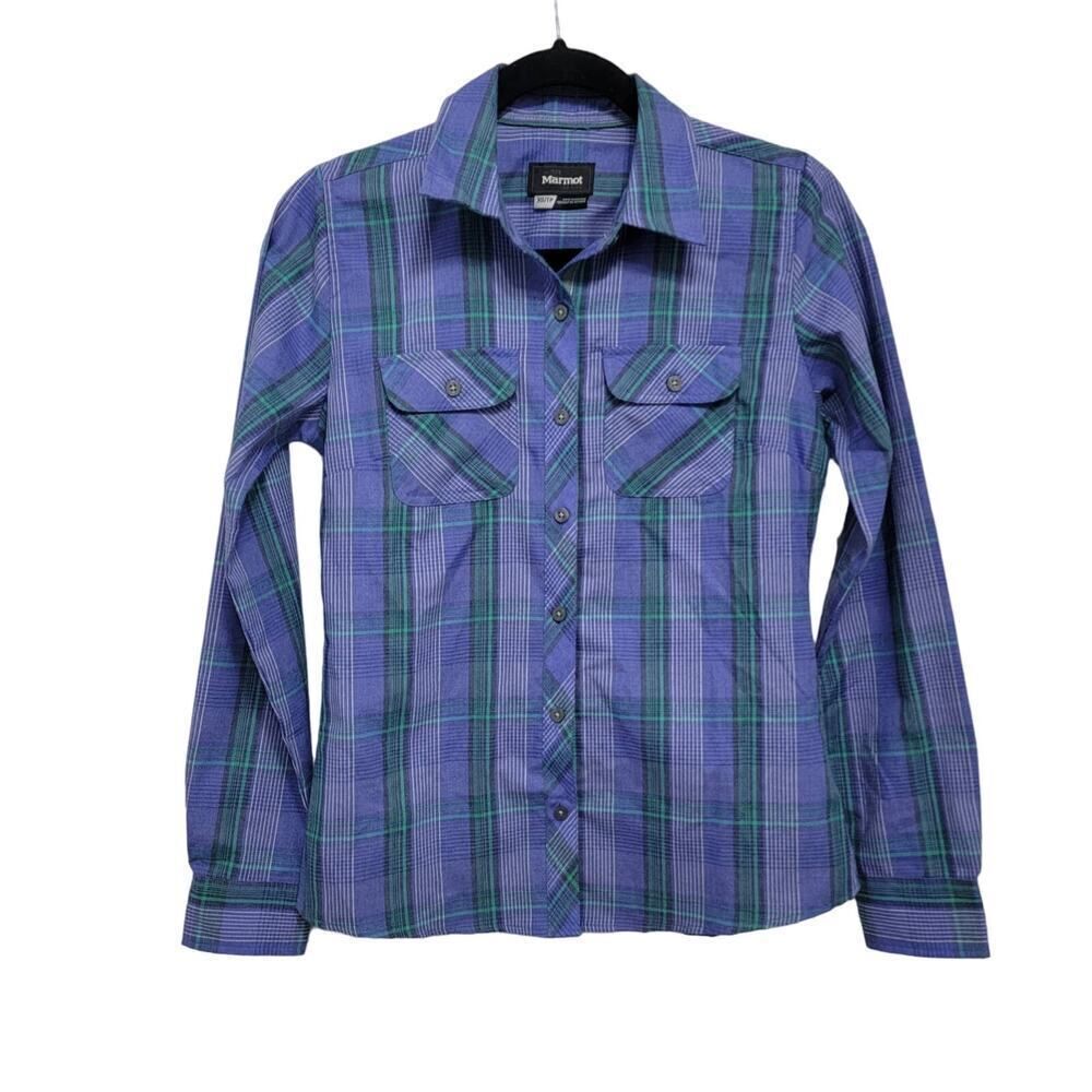 Marmot Plaid Button Down Shirt Purple Blue Size XS Cabincore